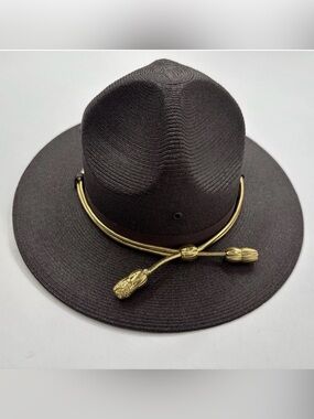 Vintage 90s Stratton Brown Trooper Straw Campaign Hat Size 7 5/8 Gold Acorns